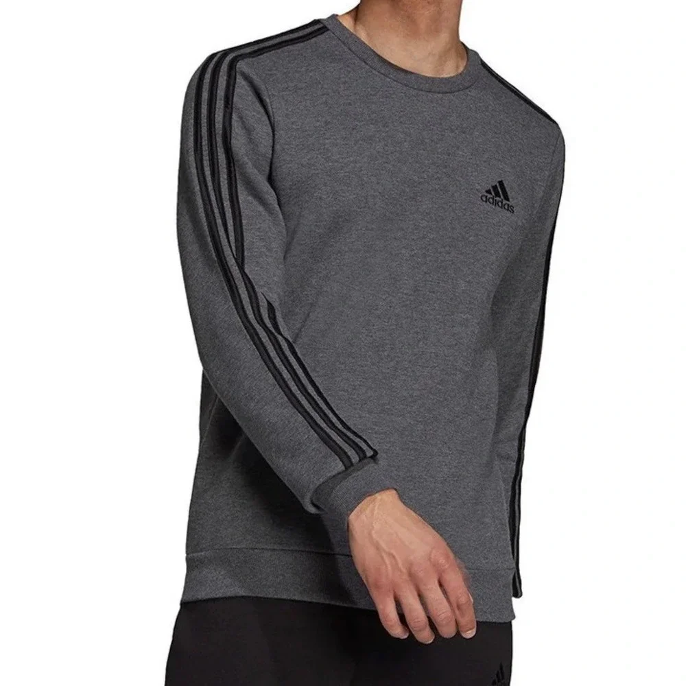 Adidas Essentials 3-Stripes‎ Crewneck Sweatshirt Mens Large Grey Fleece Pullover
